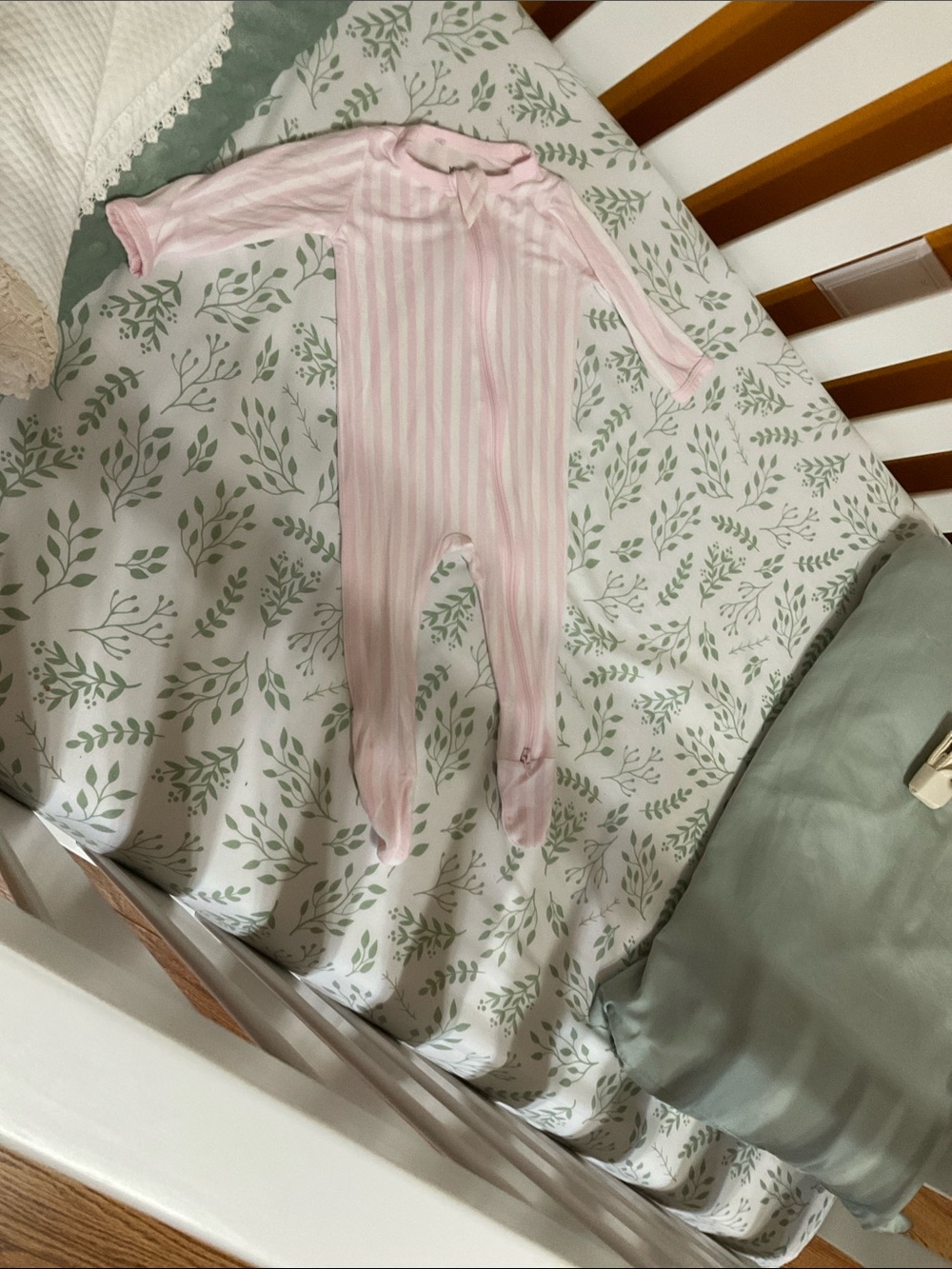 Kyte BABY Pink and White Striped Zip-Up Footed Onesie